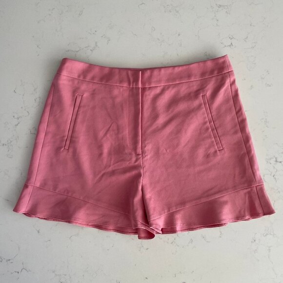 Zara Hi Waist Casual Cotton Poly Blend Frill Flounce Shorts Pink Sz L - Picture 1 of 10